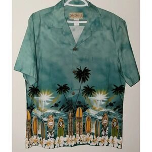 Vintage Blue Hawaii Hawaiian Islands Button Up Shirt Men's Size Medium Surfboard